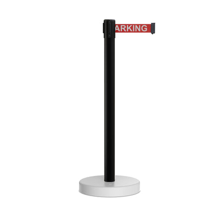 Retractable Belt Barrier Stanchion, Water Fillable Base, Black PVC Plastic Post, 7.5 Ft. Belt - Montour Line MH630