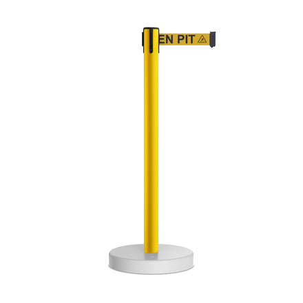 Retractable Belt Barrier Stanchion, Water Fillable Base, Yellow PVC Plastic Post, 13 Ft  Belt - Montour Line MSH630