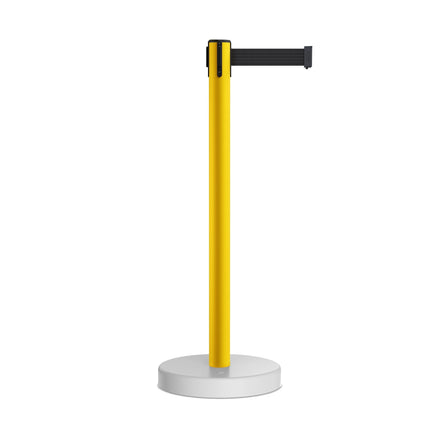 Retractable Belt Barrier Stanchion, Water Fillable Base, Yellow PVC Plastic Post, 13 Ft  Belt - Montour Line MSH630