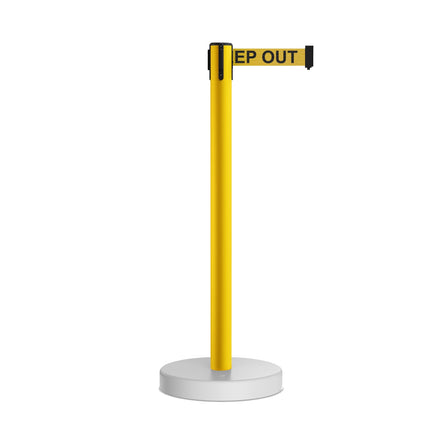 Retractable Belt Barrier Stanchion, Water Fillable Base, Yellow PVC Plastic Post, 13 Ft  Belt - Montour Line MSH630