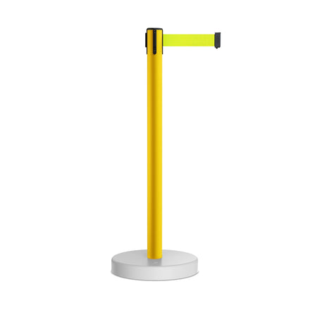 Retractable Belt Barrier Stanchion, Water Fillable Base, Yellow PVC Plastic Post, 13 Ft  Belt - Montour Line MSH630