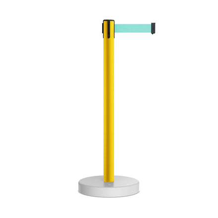 Retractable Belt Barrier Stanchion, Water Fillable Base, Yellow PVC Plastic Post, 13 Ft  Belt - Montour Line MSH630