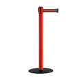 Safety Retractable Belt Barrier Stanchion, Low Profile Steel Base, Red Post, 9 Ft. Belt - Montour Line MSX630