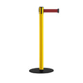 Safety Stanchion Retractable Belt Barriers, Low Profile Steel Base, Yellow Post, 11 Ft. Belt - Montour Line MSX630