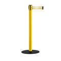 Safety Stanchion Retractable Belt Barriers, Low Profile Steel Base, Yellow Post, 11 Ft. Belt - Montour Line MSX630