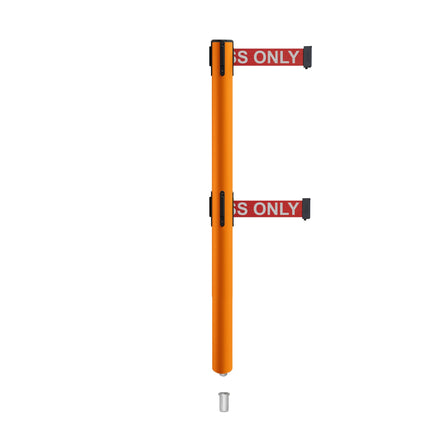 Retractable Dual Belt Barrier Stanchion, Mini Socket Base, Orange Post, 7.5 ft Belt - Montour Line MSX630DSK