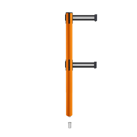 Retractable Dual Belt Barrier Stanchion, Mini Socket Base, Orange Post, 11 ft Belt - Montour Line MSX630DSK