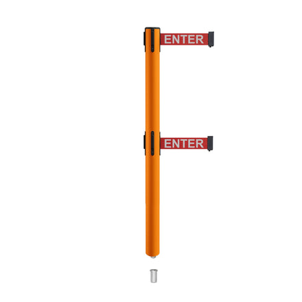 Retractable Dual Belt Barrier Stanchion, Mini Socket Base, Orange Post, 7.5 ft Belt - Montour Line MSX630DSK