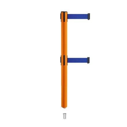 Retractable Dual Belt Barrier Stanchion, Mini Socket Base, Orange Post, 9 ft Belt - Montour Line MSX630DSK