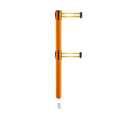 Retractable Dual Belt Barrier Stanchion, Mini Socket Base, Orange Post, 7.5 ft Belt - Montour Line MSX630DSK