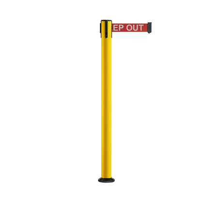 Retractable Belt Barrier Safety Stanchion, Fixed Base, Yellow Post, 9 Ft. Belt - Montour Line MSX630F