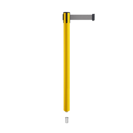 Retractable Belt Barrier Stanchion, Mini Socket Base, Yellow Post, 7.5 ft Belt - Montour Line MSX630SK