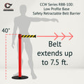 Safety Stanchion Retractable Belt Barriers, Low Profile Steel Base, Red Post, 7.5 Ft. Belt - Montour Line MSX630