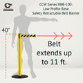 Safety Stanchion Retractable Belt Barriers, Low Profile Steel Base, Yellow Post, 11 Ft. Belt - Montour Line MSX630