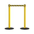 Safety Stanchion Retractable Belt Barriers, Low Profile Steel Base, Yellow Post, 7.5 Ft. Belt - Montour Line MSX630