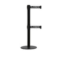 Retractable Dual Belt Barrier Stanchion, Low Profile Steel Base, Black Post, 7.5ft Belts - Montour Line MX630D