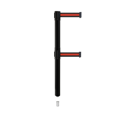 Retractable Dual Belt Barrier Stanchion, Mini Socket Base, Black Post, 7.5 ft Belt - Montour Line MX630DSK