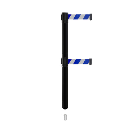 Retractable Dual Belt Barrier Stanchion, Mini Socket Base, Black Post, 7.5 ft Belt - Montour Line MX630DSK