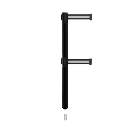 Retractable Dual Belt Barrier Stanchion, Mini Socket Base, Black Post, 11 ft Belt - Montour Line MX630DSK