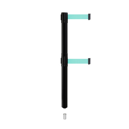 Retractable Dual Belt Barrier Stanchion, Mini Socket Base, Black Post, 7.5 ft Belt - Montour Line MX630DSK