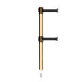 Retractable Dual Belt Barrier Stanchion, Mini Socket Base, Polished Brass Post, 11 ft Belt - Montour Line MX630DSK