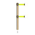 Retractable Dual Belt Barrier Stanchion, Mini Socket Base, Polished Brass Post, 11 ft Belt - Montour Line MX630DSK