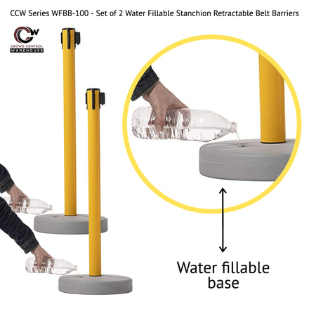 Retractable Belt Barrier Stanchion, Water Fillable Base, Red PVC Plastic Post, 9 Ft Belt - Montour Line MSH630