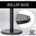 Retractable Belt Barrier Stanchion, Rolling Base, Polished Stainless Steel Post, 11 ft Belt - Montour Line ME630