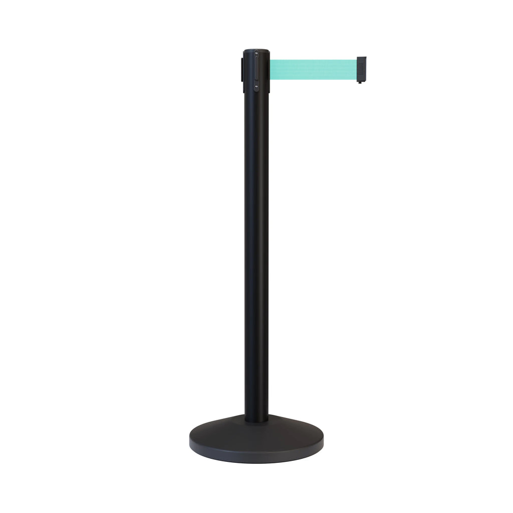 Retractable Belt Barrier Stanchion, Black Post, 12 Ft. Belt - CCW Series  RBB-100 - Crowd Control Warehouse